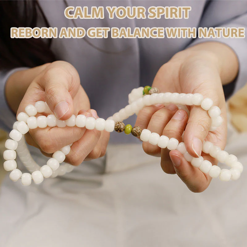 Buddha Stones Biały Jadeit Bodhi Lotus Mala Harmony Naszyjnik Bransoletka - Image 15