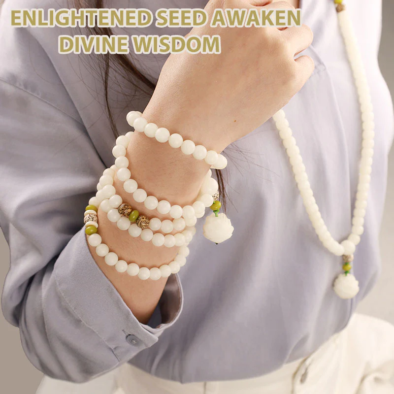 Buddha Stones Biały Jadeit Bodhi Lotus Mala Harmony Naszyjnik Bransoletka - Image 16