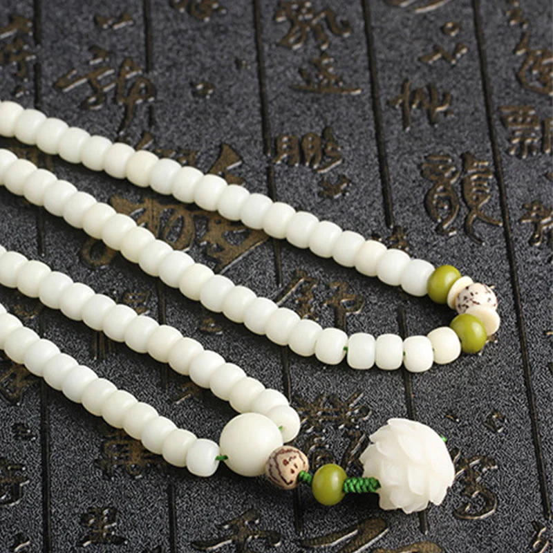 Buddha Stones Biały Jadeit Bodhi Lotus Mala Harmony Naszyjnik Bransoletka - Image 19