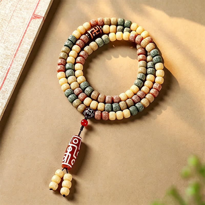 Buddha Stones Bodhi Seed Hand-Woven Peace Vintage Mala z 108 koralikami