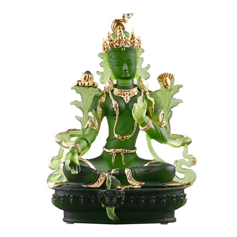 Buddha Stones Bodhisattwa Zielona Tara Ręcznie Robione Liuli Kryształowe Dzieło Sztuki Ochrona Domu Biuro Statua Dekoracja - Image 20