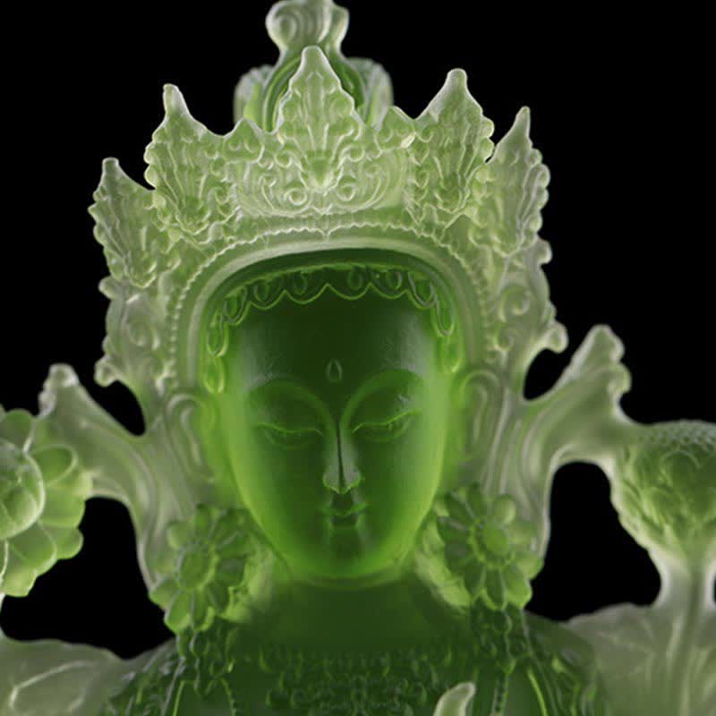 Buddha Stones Bodhisattwa Zielona Tara Ręcznie Robione Liuli Kryształowe Dzieło Sztuki Ochrona Domu Biuro Statua Dekoracja - Image 3
