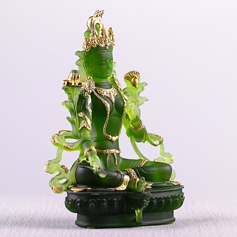 Buddha Stones Bodhisattwa Zielona Tara Ręcznie Robione Liuli Kryształowe Dzieło Sztuki Ochrona Domu Biuro Statua Dekoracja - Image 7
