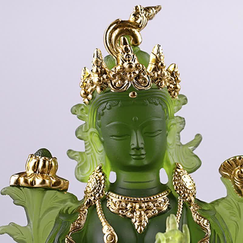 Buddha Stones Bodhisattwa Zielona Tara Ręcznie Robione Liuli Kryształowe Dzieło Sztuki Ochrona Domu Biuro Statua Dekoracja - Image 8