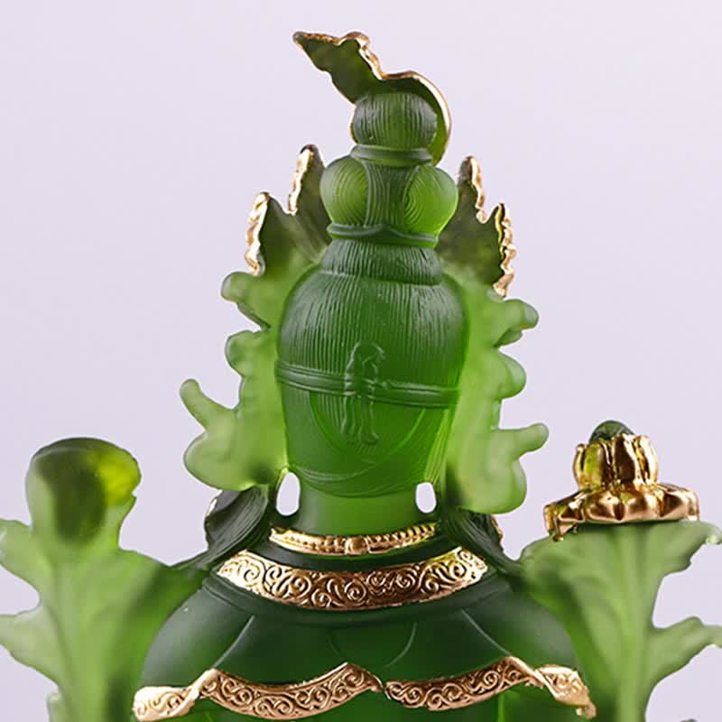 Buddha Stones Bodhisattwa Zielona Tara Ręcznie Robione Liuli Kryształowe Dzieło Sztuki Ochrona Domu Biuro Statua Dekoracja - Image 9