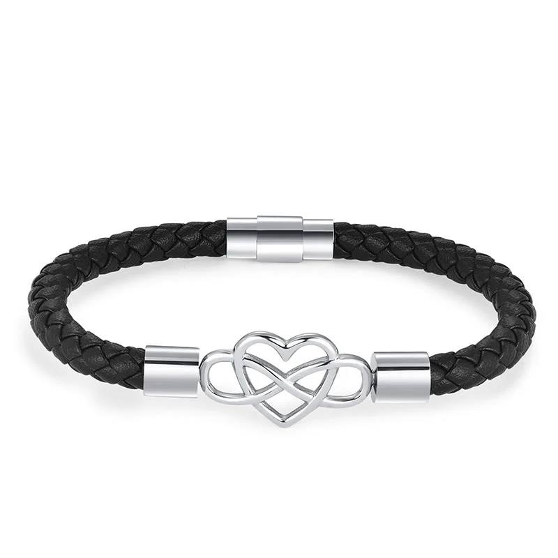 Buddha Stones Bransoleta Endless Knot Heart Leather Titanium Steel Strength Buckle - Image 3