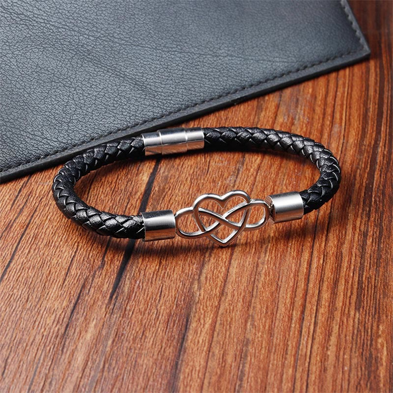 Buddha Stones Bransoleta Endless Knot Heart Leather Titanium Steel Strength Buckle - Image 4