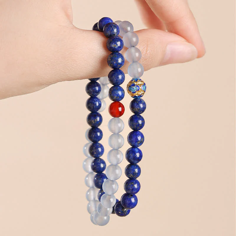 Buddha Stones Bransoletka Balance z podwójnym owinięciem z lapis lazuli, akwamarynu i czerwonego agatu - Image 4