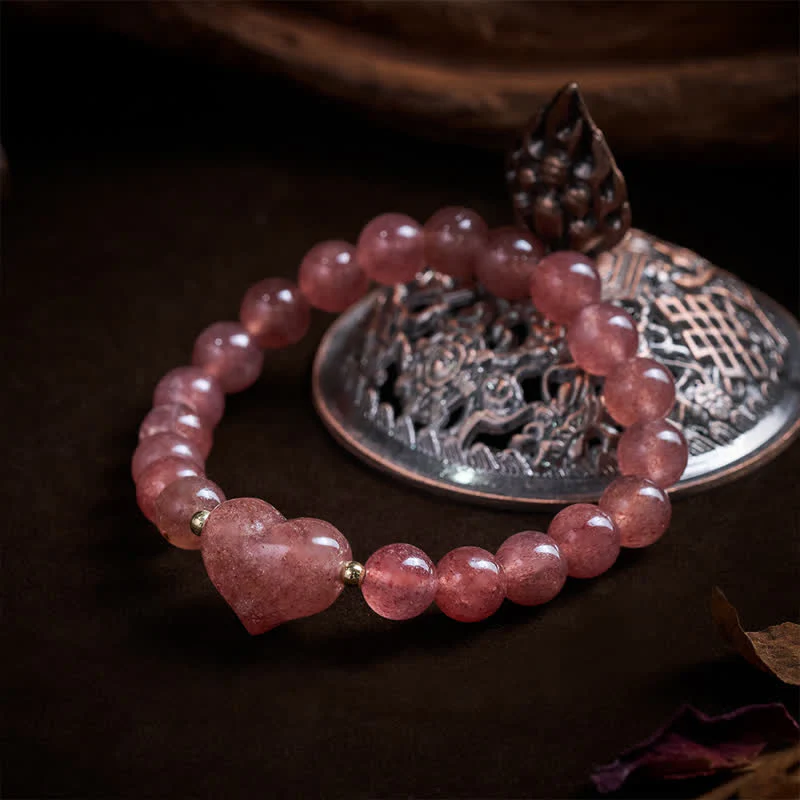 Buddha Stones Bransoletka duchowa z naturalnym ametystem, zielonym awenturynem, tygrysim okiem i kwarcem truskawkowym w kształcie serca - Image 29