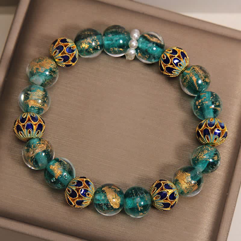 Buddha Stones Bransoletka Liuli Glass Bead Gold Leaf Cloisonné Purity New Chinese Round - Image 10