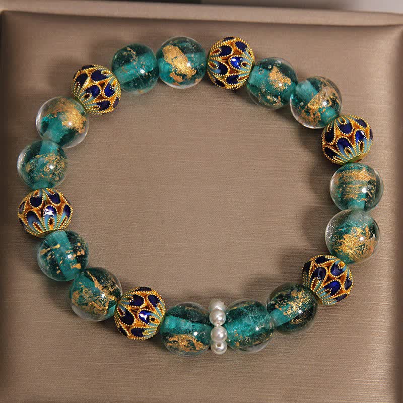 Buddha Stones Bransoletka Liuli Glass Bead Gold Leaf Cloisonné Purity New Chinese Round - Image 11