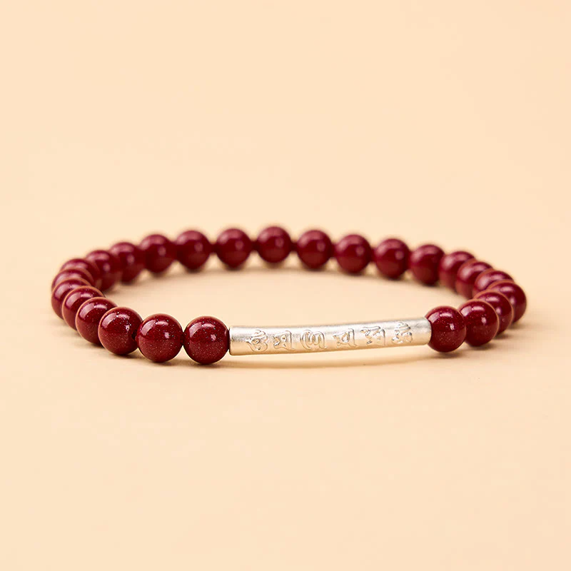 Buddha Stones Bransoletka mądrości Om Mani Padme Hum z cynobru i srebra próby 999 - Image 10