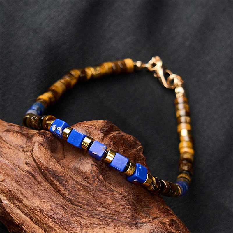 Buddha Stones Bransoletka mądrości z kwadratowymi koralikami z lapis lazuli i tygrysiego oka - Image 4
