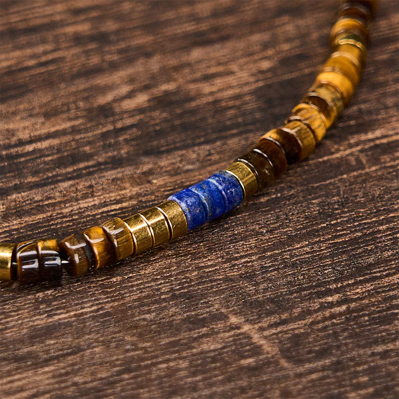 Buddha Stones Bransoletka mądrości z kwadratowymi koralikami z lapis lazuli i tygrysiego oka - Image 5