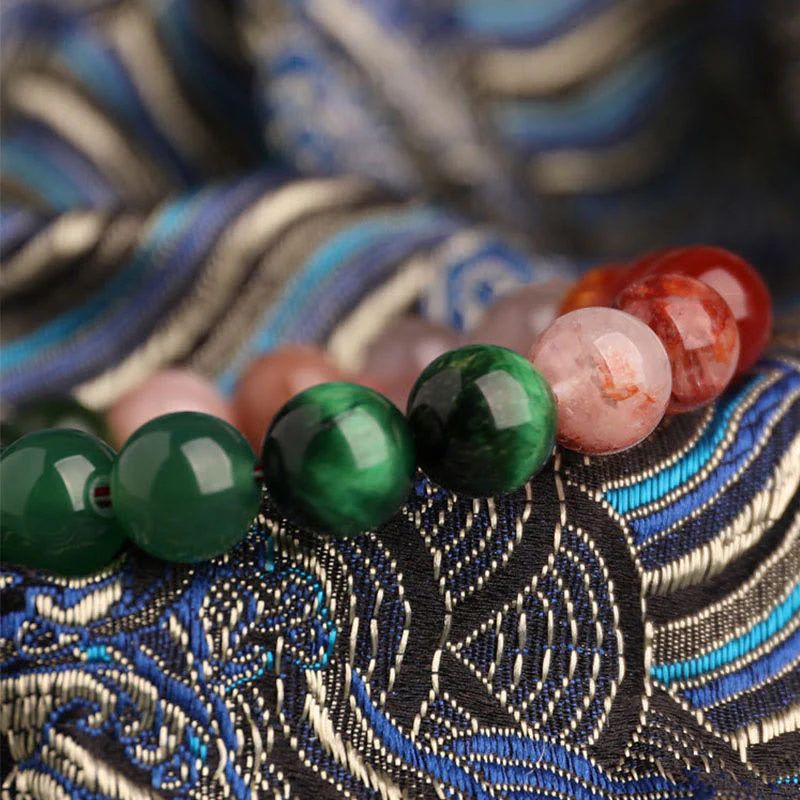 Buddha Stones Bransoletka mądrości z pięciu elementów z różnokolorowego agatu, czarnego onyksu i zielonego chalcedonu z akwamarynem - Image 54
