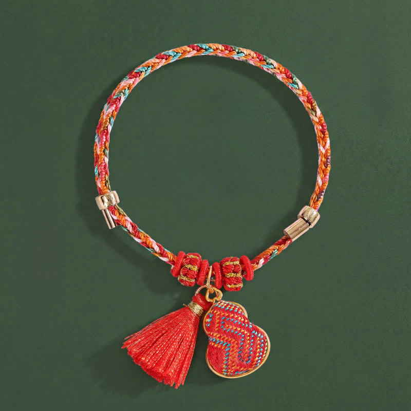 Buddha Stones Bransoletka ochronna z brokatowej tykwy w pięciu kolorach czerwonego sznurka Song