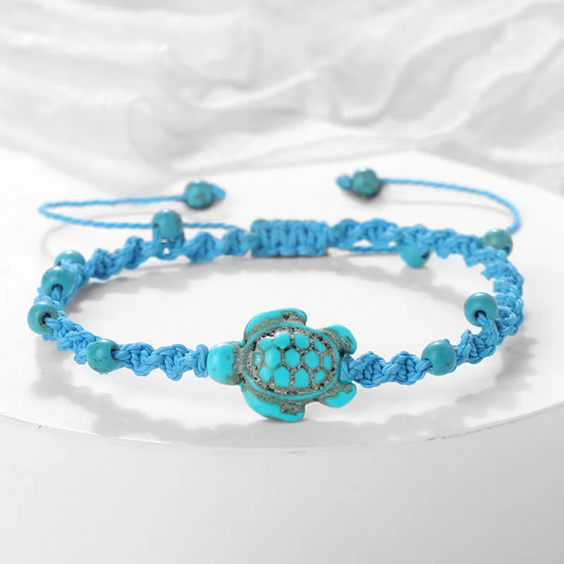 Buddha Stones Bransoletka ochronna z plecionej liny z motywem żółwia turkusowego - Image 17