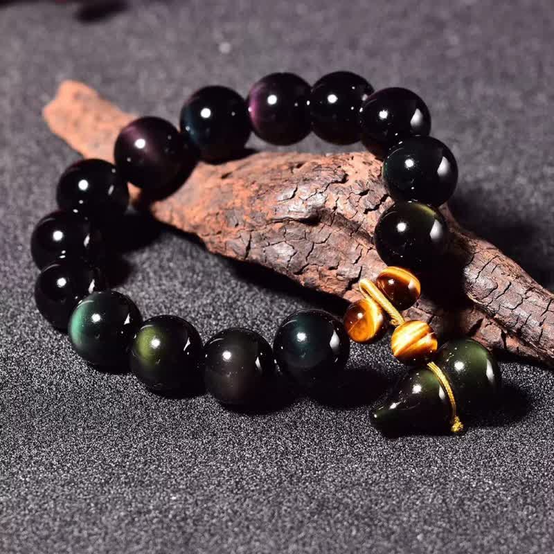 Buddha Stones Bransoletka ochronna z tęczowego obsydianu w stylu vintage z Chin