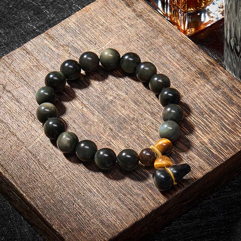 Buddha Stones Bransoletka ochronna z tęczowego obsydianu w stylu vintage z Chin - Image 15