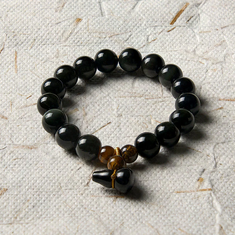 Buddha Stones Bransoletka ochronna z tęczowego obsydianu w stylu vintage z Chin - Image 20