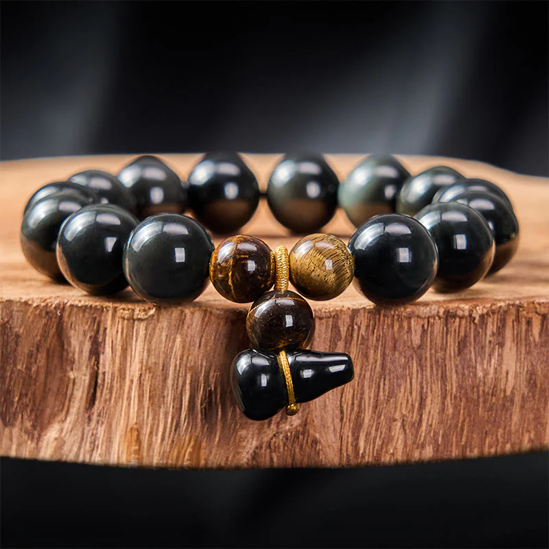 Buddha Stones Bransoletka ochronna z tęczowego obsydianu w stylu vintage z Chin - Image 23