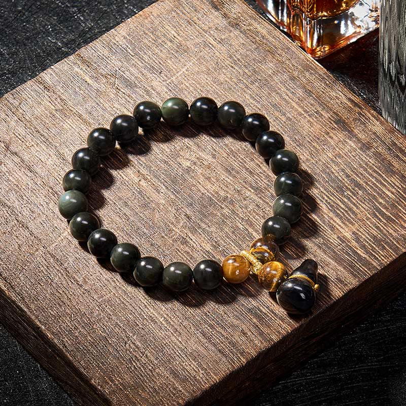 Buddha Stones Bransoletka ochronna z tęczowego obsydianu w stylu vintage z Chin - Image 9