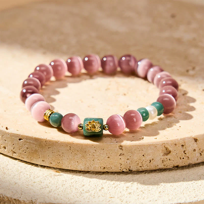 Buddha Stones Bransoletka oświecenia z fioletowym symbolem lotosu w kształcie kociego oka