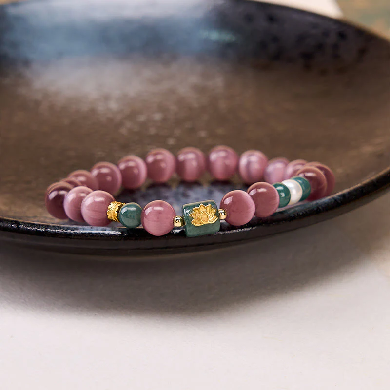 Buddha Stones Bransoletka oświecenia z fioletowym symbolem lotosu w kształcie kociego oka - Image 4
