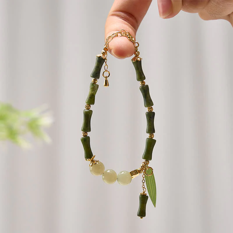 Buddha Stones Bransoletka Peace Bead z bambusa i peridotu z hetianowego jadeitu - Image 2