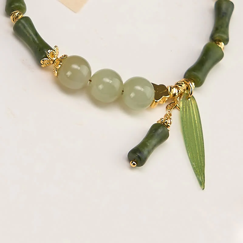 Buddha Stones Bransoletka Peace Bead z bambusa i peridotu z hetianowego jadeitu - Image 3
