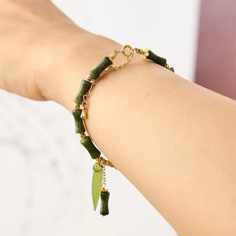 Buddha Stones Bransoletka Peace Bead z bambusa i peridotu z hetianowego jadeitu - Image 4