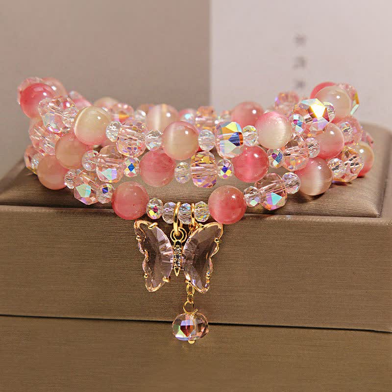 Buddha Stones Bransoletka Peach Cat's Eye Butterfly Love Triple Wrap Faceted - Image 4