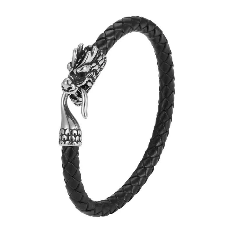 Buddha Stones Bransoletka Punk Dragon Strength ze skóry plecionej - Image 3