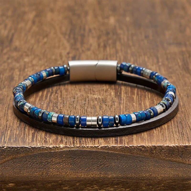 Buddha Stones Bransoletka skórzana Truth Double Wrap z lapis lazuli