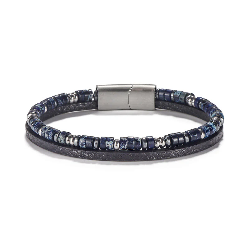 Buddha Stones Bransoletka skórzana z koralikami z lapis lazuli i tygrysiego oka - Image 4