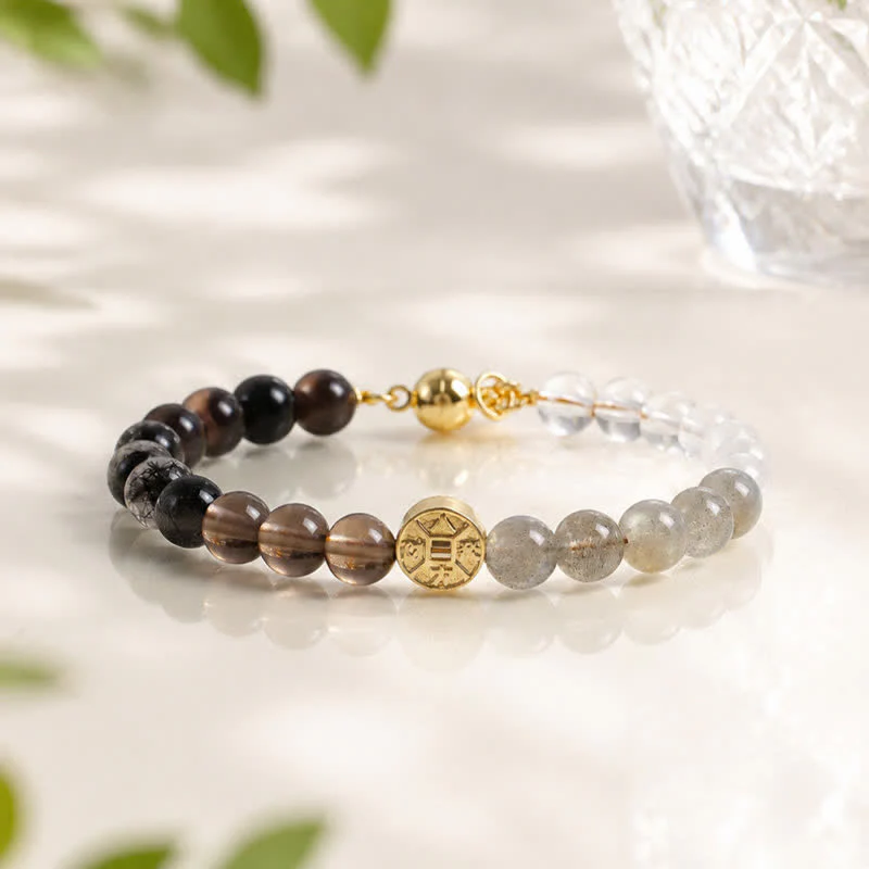 Buddha Stones Bransoletka szczęścia z miedzianymi monetami i naturalnym kamieniem tygrysiego oka Fu - Image 11