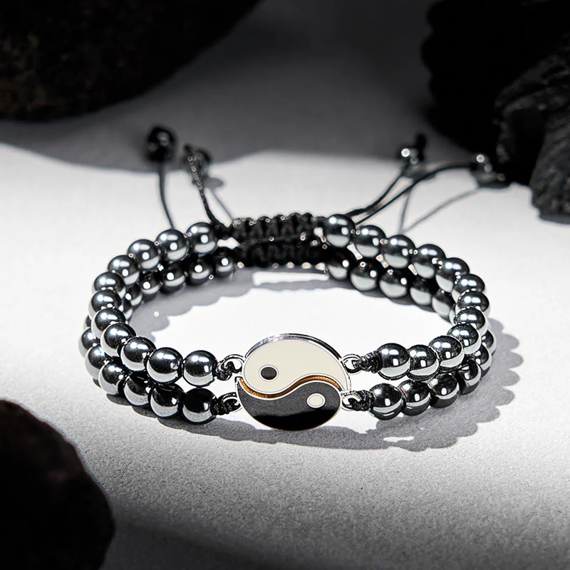 Buddha Stones Bransoletka wspierająca z hematytu yin yang z mrożonego kamienia lawowego