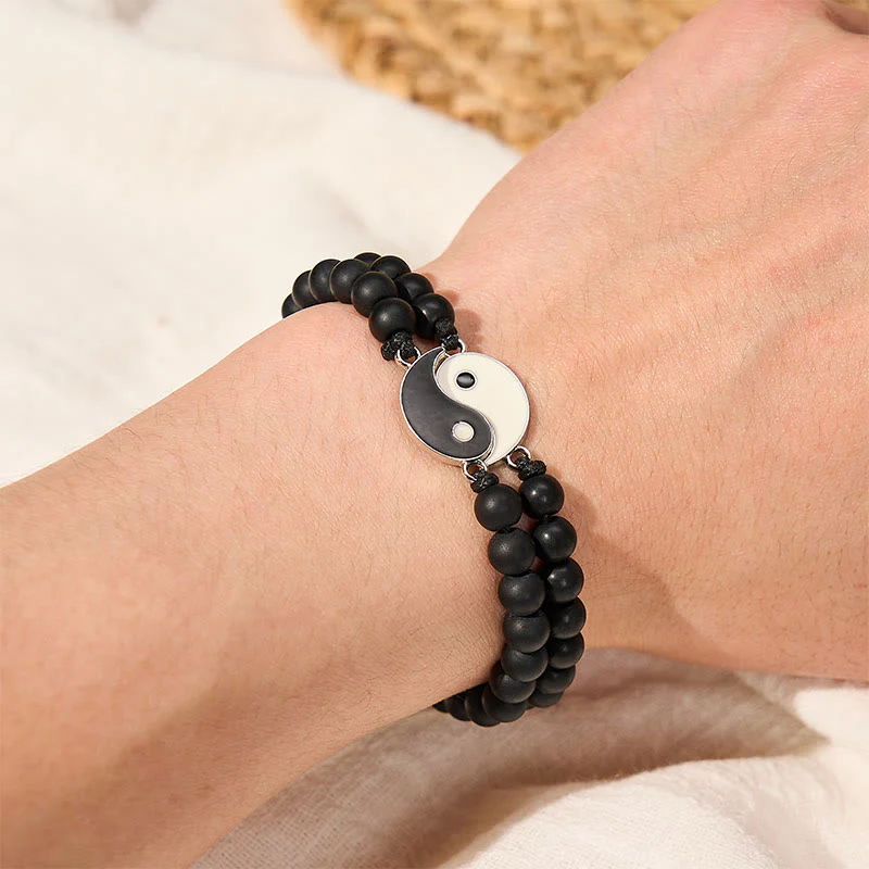 Buddha Stones Bransoletka wspierająca z hematytu yin yang z mrożonego kamienia lawowego - Image 10