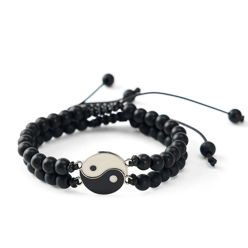 Buddha Stones Bransoletka wspierająca z hematytu yin yang z mrożonego kamienia lawowego - Image 11