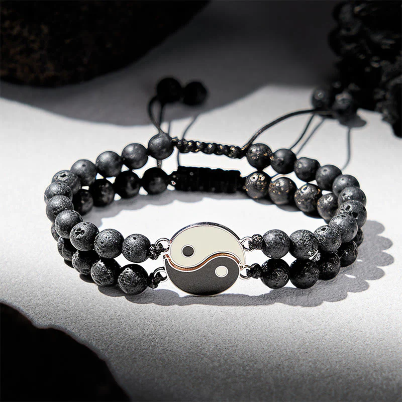 Buddha Stones Bransoletka wspierająca z hematytu yin yang z mrożonego kamienia lawowego - Image 13