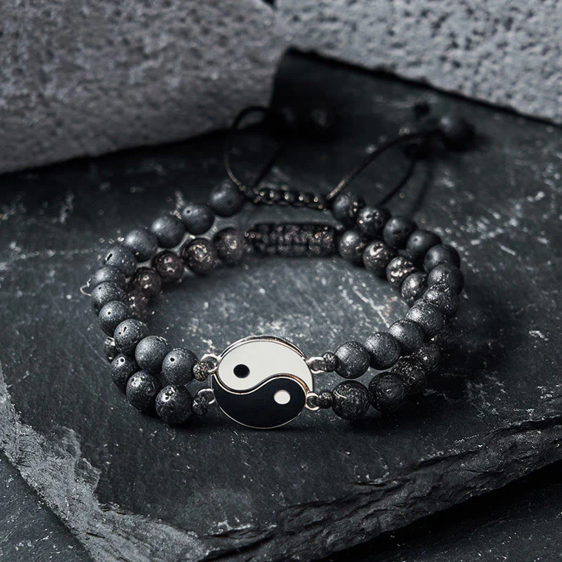 Buddha Stones Bransoletka wspierająca z hematytu yin yang z mrożonego kamienia lawowego - Image 14