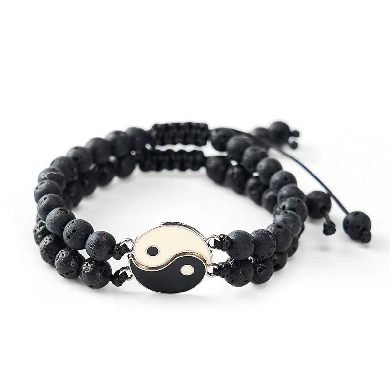 Buddha Stones Bransoletka wspierająca z hematytu yin yang z mrożonego kamienia lawowego - Image 16