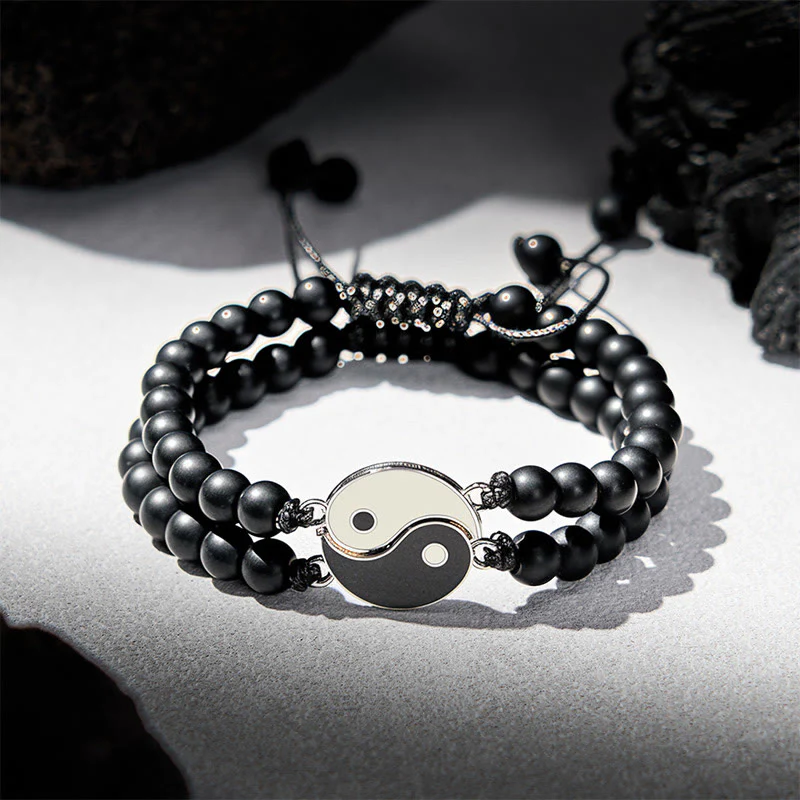 Buddha Stones Bransoletka wspierająca z hematytu yin yang z mrożonego kamienia lawowego - Image 8