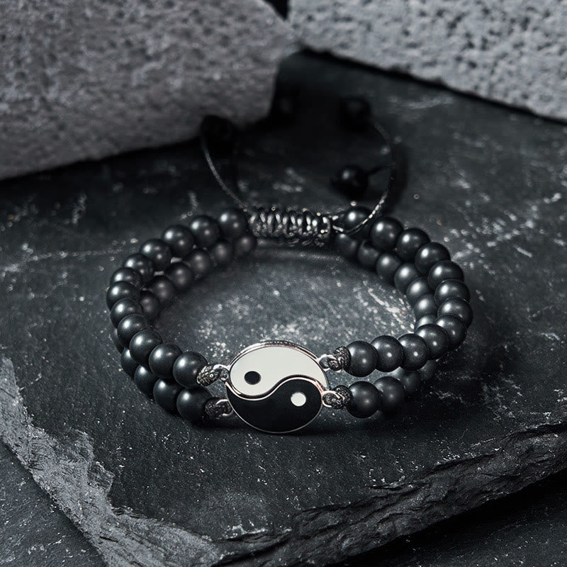 Buddha Stones Bransoletka wspierająca z hematytu yin yang z mrożonego kamienia lawowego - Image 9