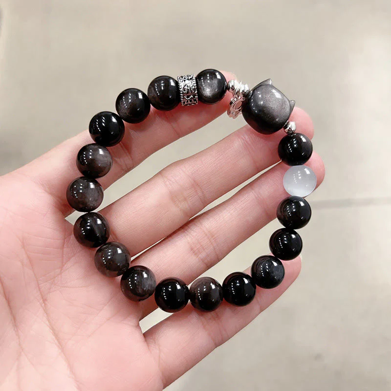 Buddha Stones Bransoletka z białego, kociego oka i srebrnego połysku z obsydianu - Image 15