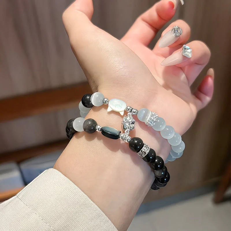 Buddha Stones Bransoletka z białego, kociego oka i srebrnego połysku z obsydianu - Image 16