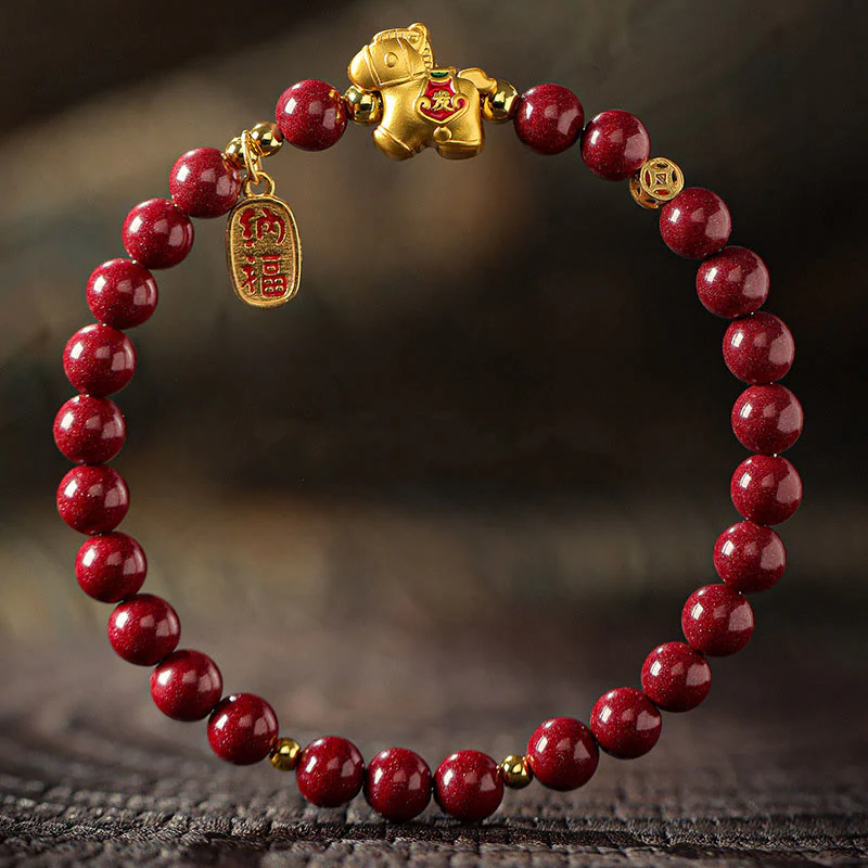 Buddha Stones Bransoletka z błogosławieństwem z cynobru na rok konia - Image 2