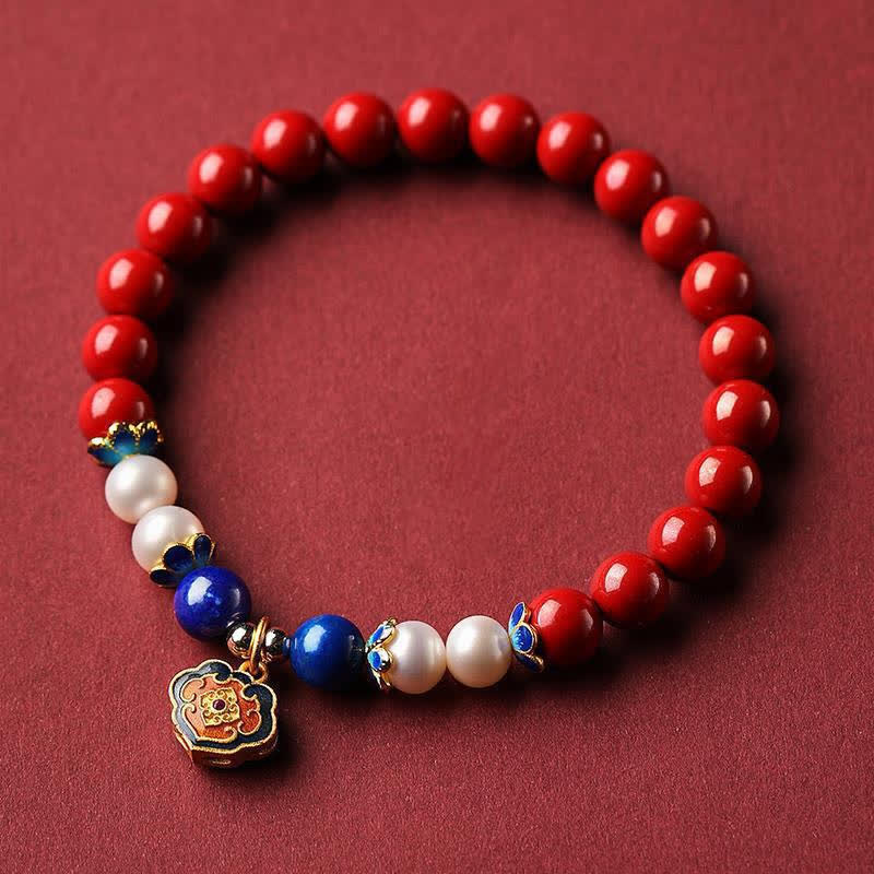 Buddha Stones Bransoletka z chińskim zamkiem i zawieszką z cynobrowego lapis lazuli - Image 11