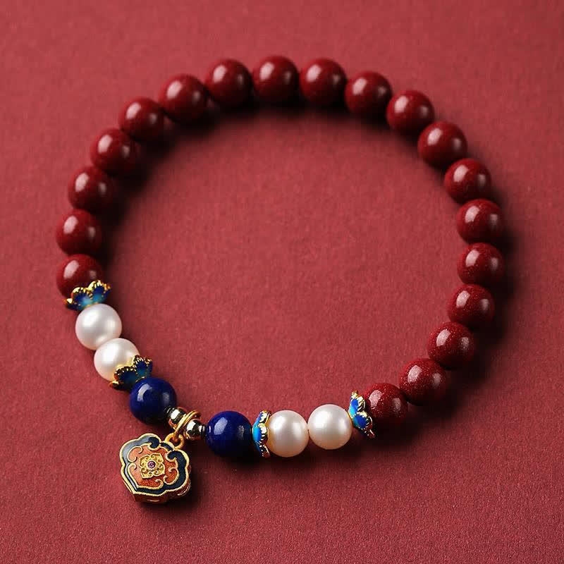 Buddha Stones Bransoletka z chińskim zamkiem i zawieszką z cynobrowego lapis lazuli - Image 2