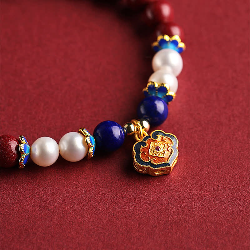 Buddha Stones Bransoletka z chińskim zamkiem i zawieszką z cynobrowego lapis lazuli - Image 3